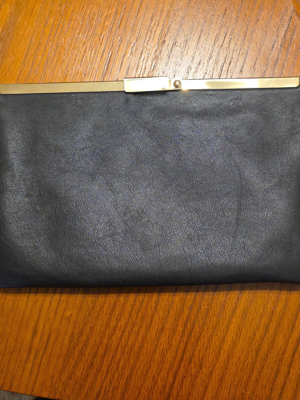 J. Crew Vintage Style Black Leather Clutch with Gold Bar Frame - Picture 16 of 17